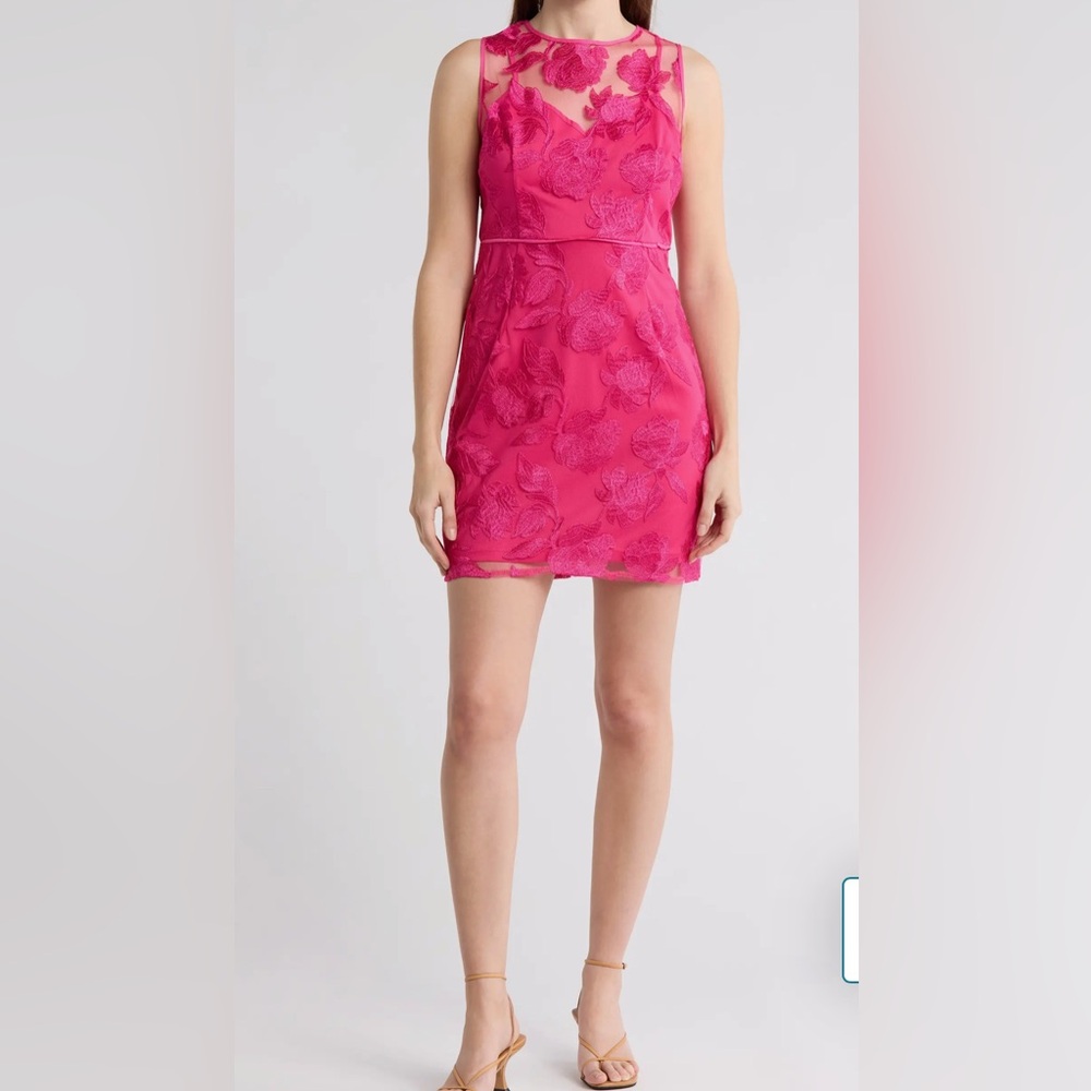Sam Edelman Embroidered Sleeveless Hot Pink Sheath Dress Size 12 NWT